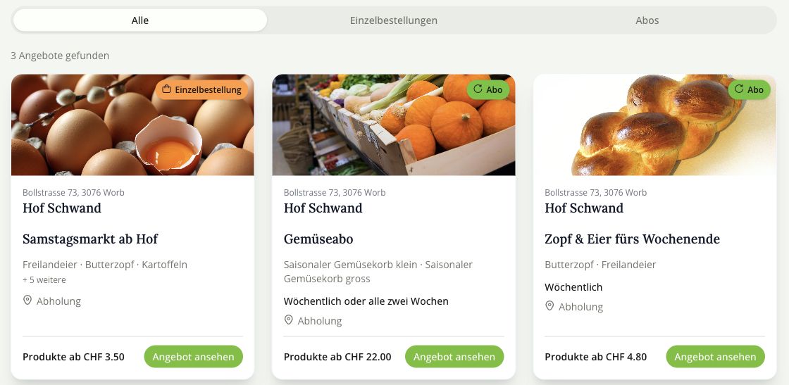 Online-Shop mit regionalen Angeboten zur Vorbestellung und im Abo
