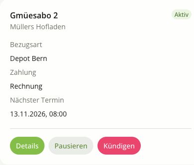 Abo-Verwaltung mit nächstem Termin, Bezugsart und Pausenfunktion
