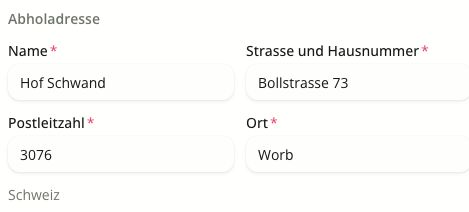 Abholadresse für eine Lieferoption auf Hof Schwand